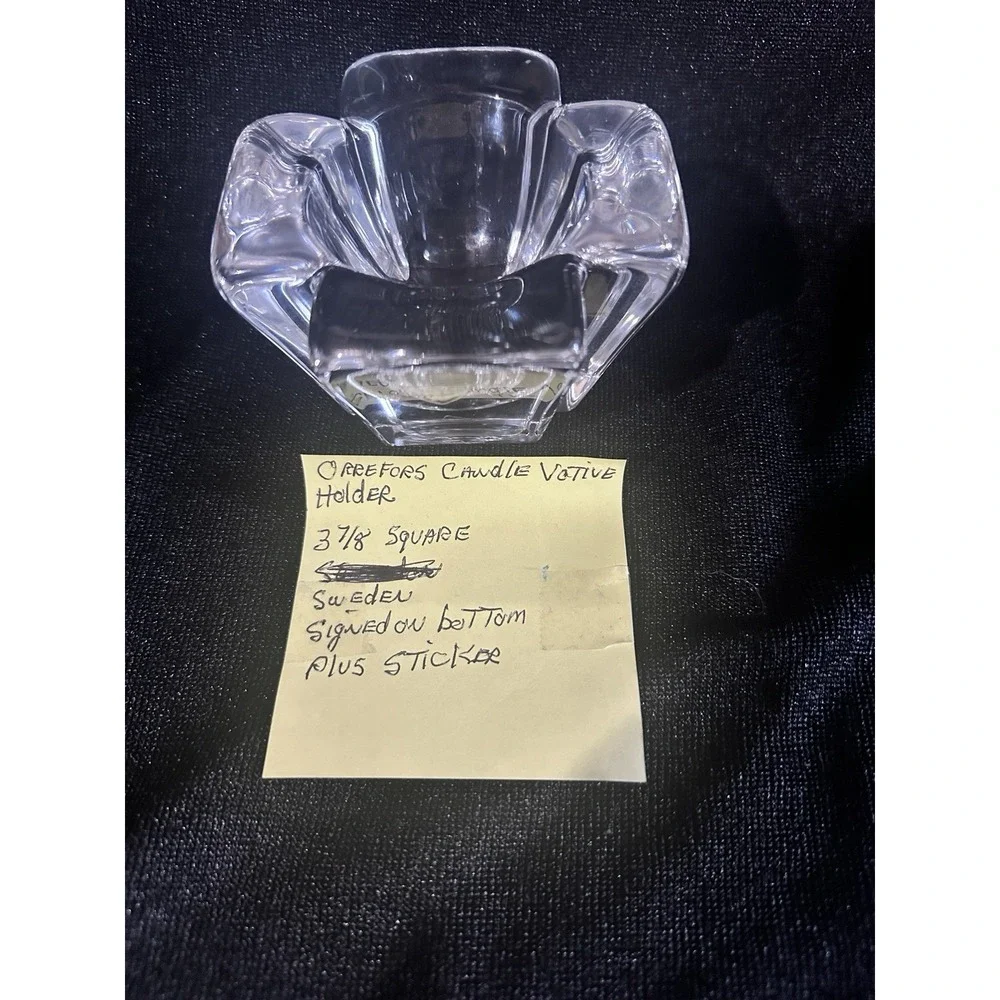 Art Deco Orrefors Crystal Tea Light Votive Candle Holder Sweden Signed & Sticker